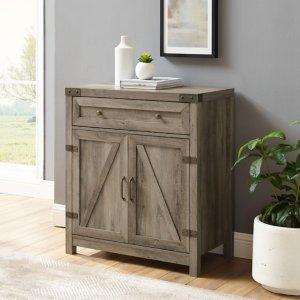 Gray Wash Wooden and Metal Barn Door Cabinet