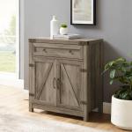 Gray Wash Wooden and Metal Barn Door Cabinet