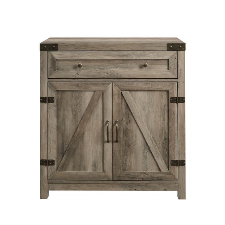 Gray Wash Wooden and Metal Barn Door Cabinet