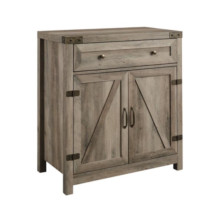 Gray Wash Wooden and Metal Barn Door Cabinet