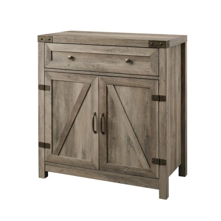 Gray Wash Wooden and Metal Barn Door Cabinet