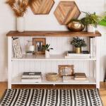 White and Rustic Oak Wood Farmhouse Console Table