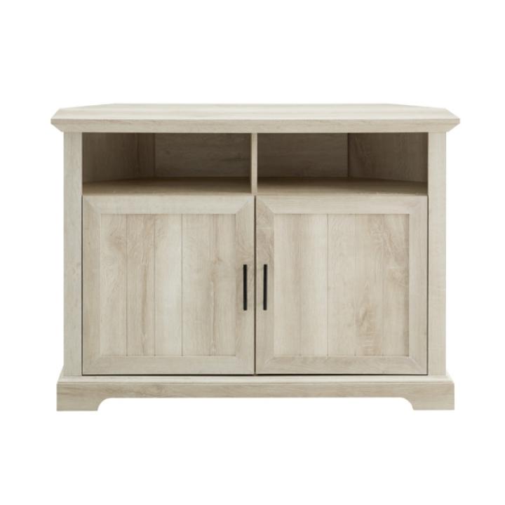 White Oak Grooved Door Corner TV Stand