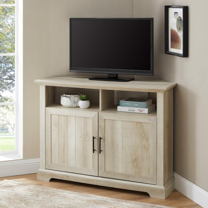 White Oak Grooved Door Corner TV Stand
