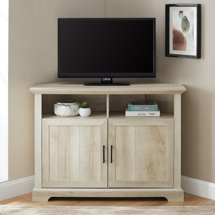 White Oak Grooved Door Corner TV Stand