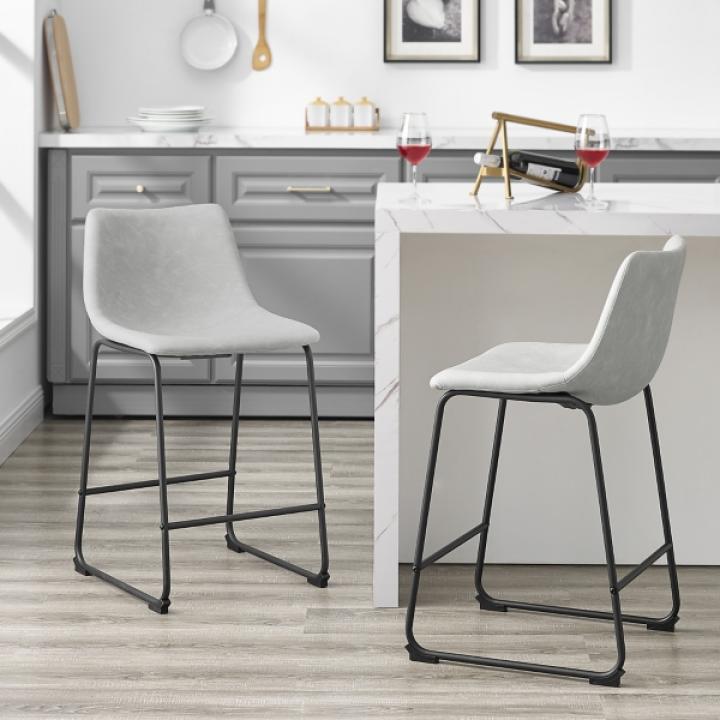 Gray Faux Leather Counter Stools, Set of 2