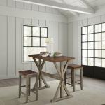 Brown Counter Table and Stools, Set of 3