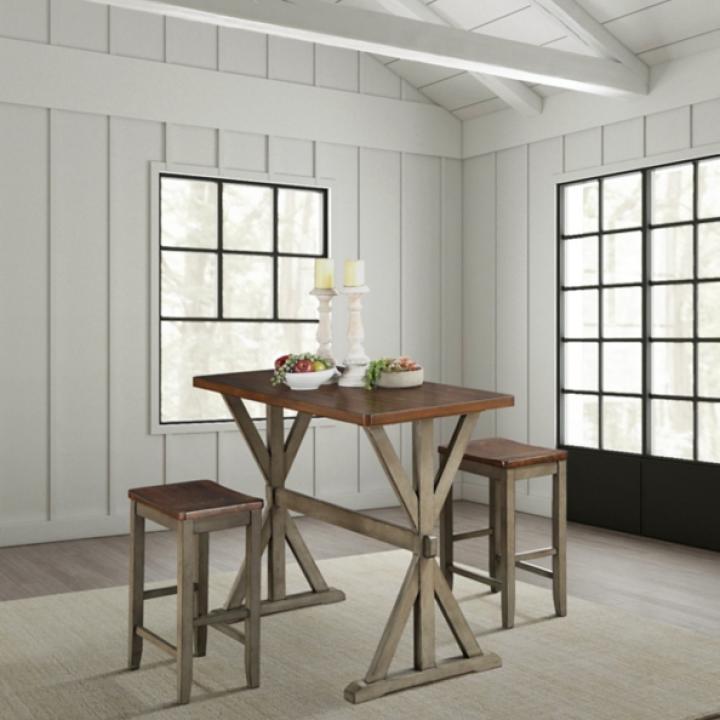 Brown Counter Table and Stools, Set of 3