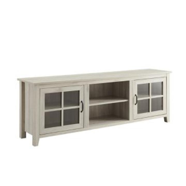 Birch Wood and Glass Door TV Stand