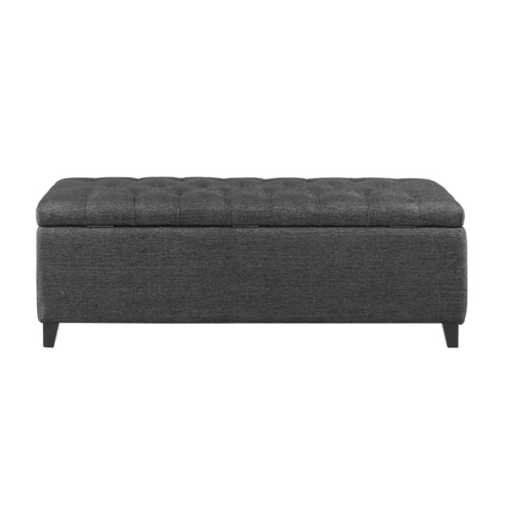 Dark Gray Button Tufted Storage Bench