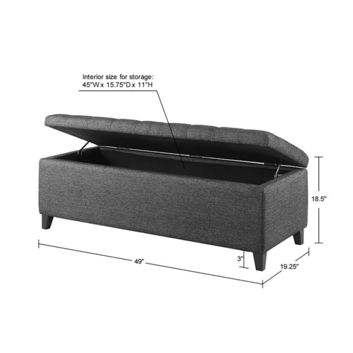 Dark Gray Button Tufted Storage Bench