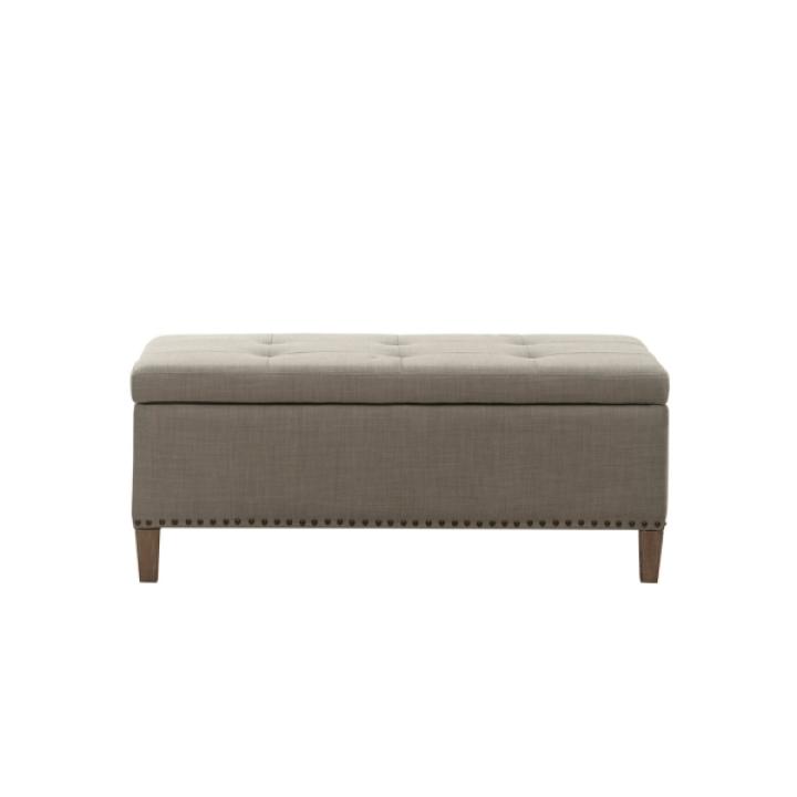 Light Gray Linen Button Tufted Storage Bench