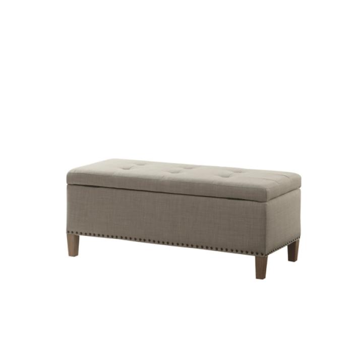 Light Gray Linen Button Tufted Storage Bench