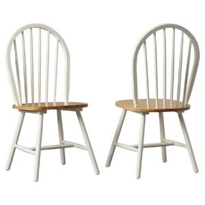 Cream & Natural Wooden Dining Chairs, Set of 2