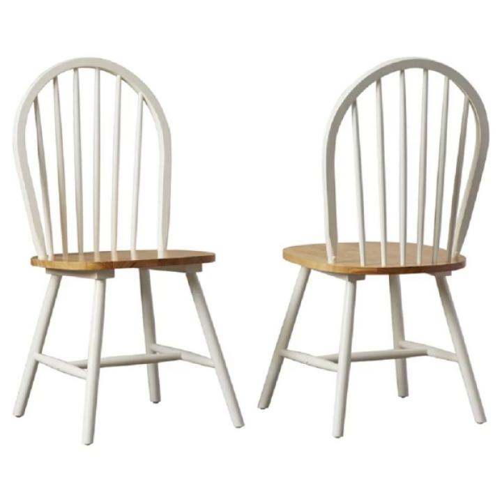Cream & Natural Wooden Dining Chairs, Set of 2