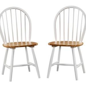 Cream & Natural Wooden Dining Chairs, Set of 2