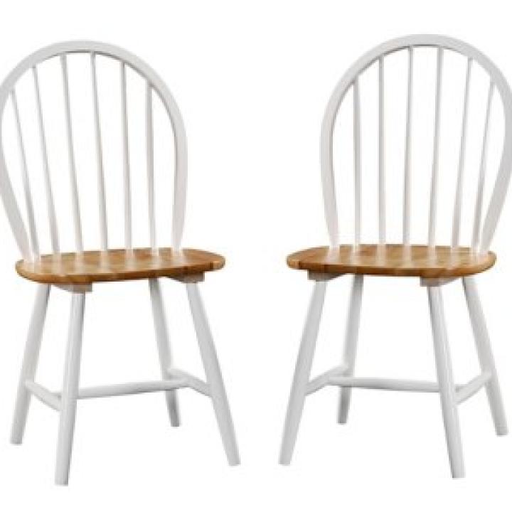 Cream & Natural Wooden Dining Chairs, Set of 2