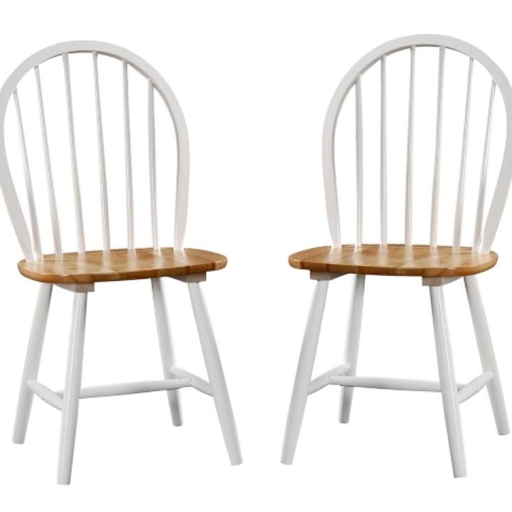 Cream & Natural Wooden Dining Chairs, Set of 2