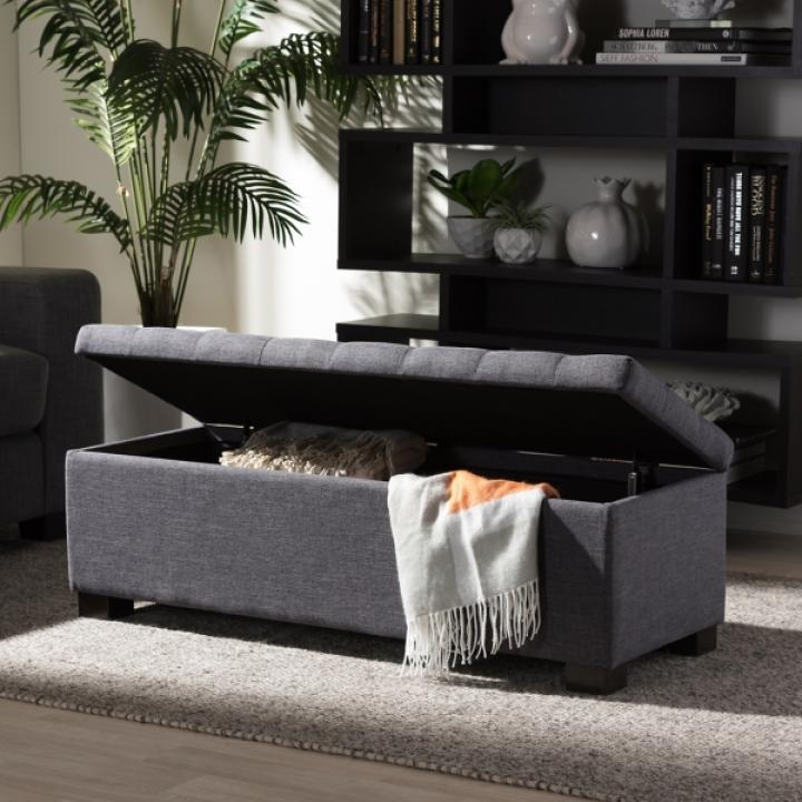 Dark Gray Tufted Contemporary Storage Bench