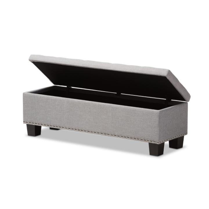 Taupe Button-Tufted Upholstered Storage Bench