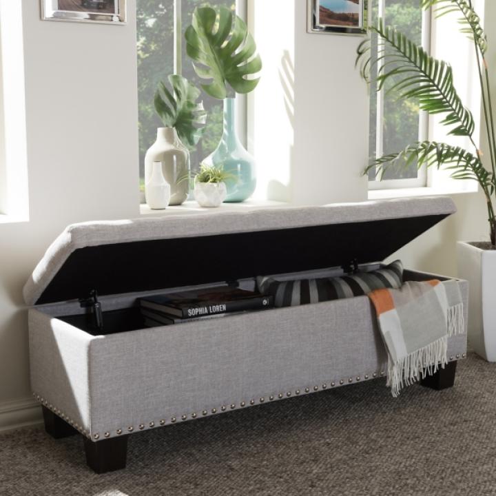 Taupe Button-Tufted Upholstered Storage Bench