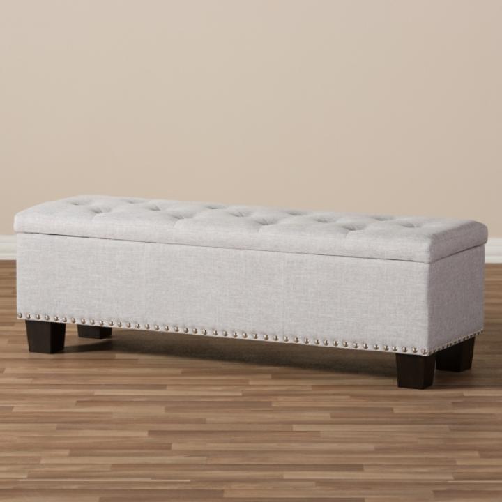 Taupe Button-Tufted Upholstered Storage Bench