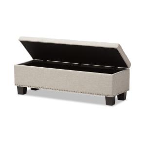 Beige Button-Tufted Upholstered Storage Bench