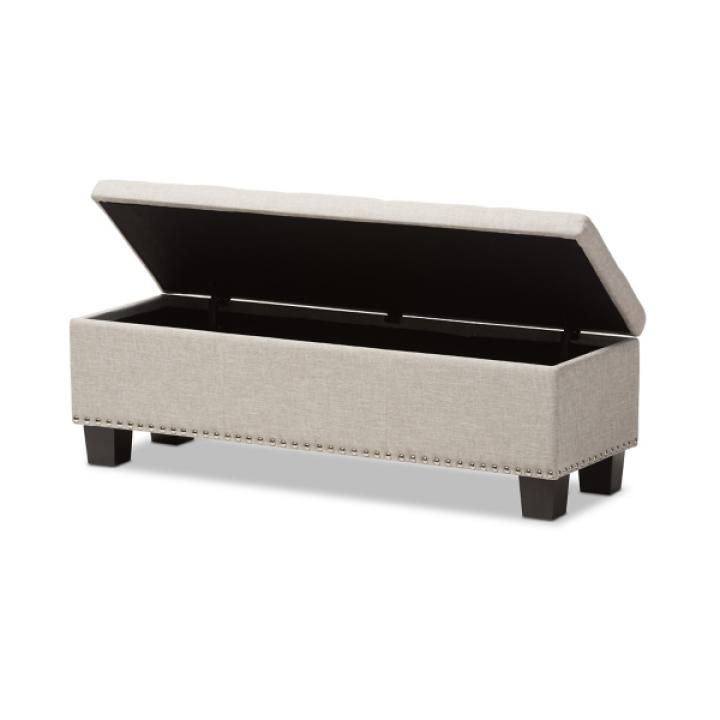 Beige Button-Tufted Upholstered Storage Bench