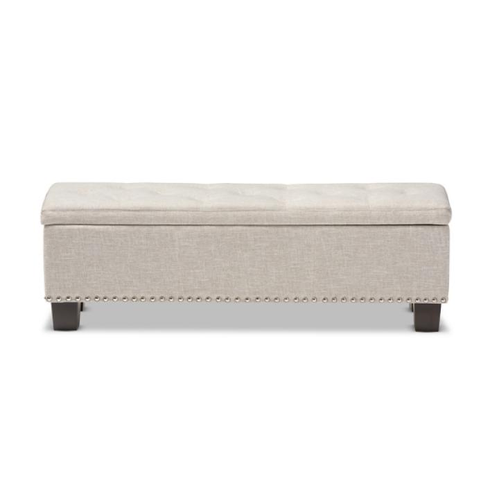 Beige Button-Tufted Upholstered Storage Bench