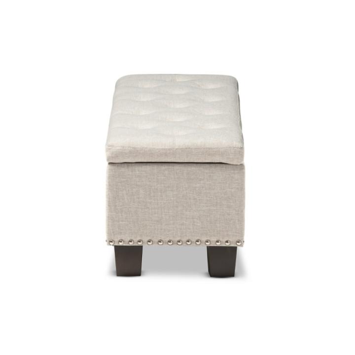 Beige Button-Tufted Upholstered Storage Bench