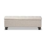 Beige Button-Tufted Upholstered Storage Bench