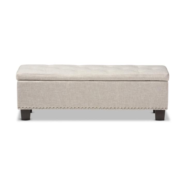 Beige Button-Tufted Upholstered Storage Bench