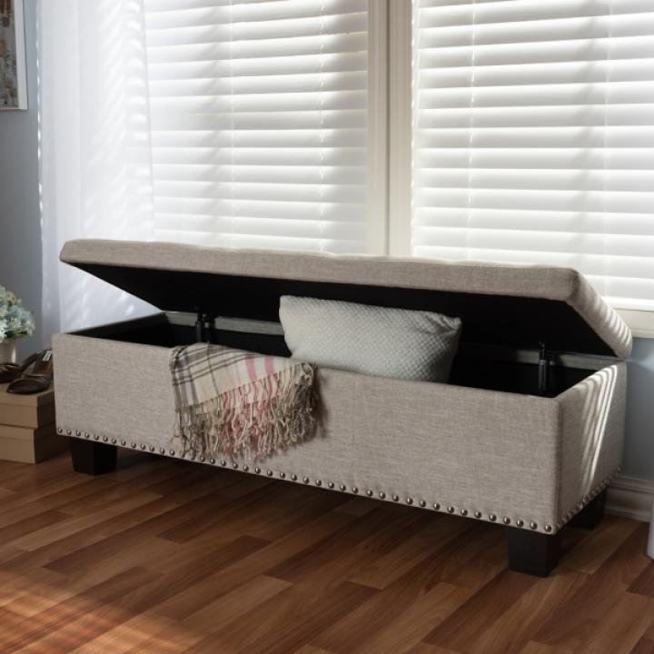 Beige Button-Tufted Upholstered Storage Bench