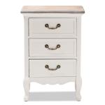 Antique White Wooden 3-Drawer Nightstand