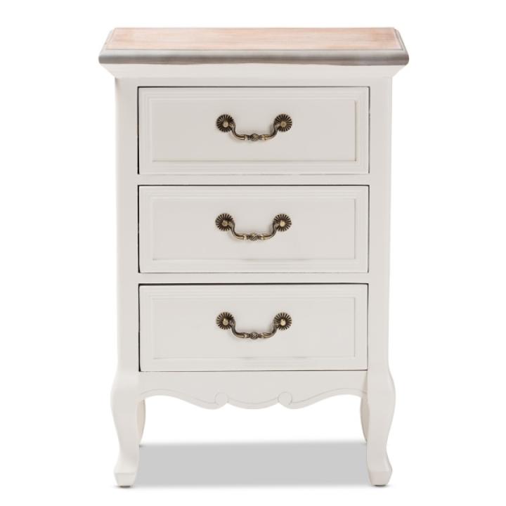 Antique White Wooden 3-Drawer Nightstand