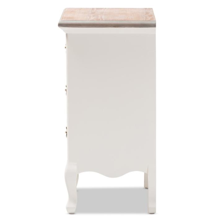 Antique White Wooden 3-Drawer Nightstand