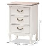 Antique White Wooden 3-Drawer Nightstand