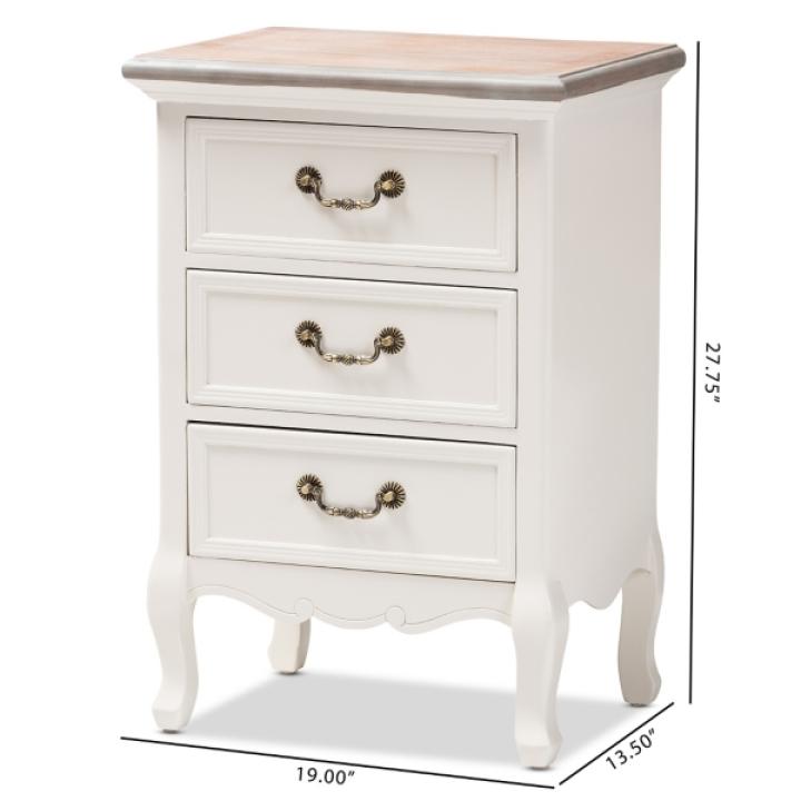 Antique White Wooden 3-Drawer Nightstand