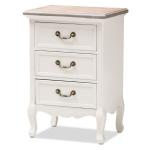 Antique White Wooden 3-Drawer Nightstand