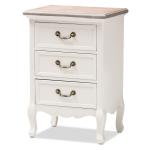 Antique White Wooden 3-Drawer Nightstand