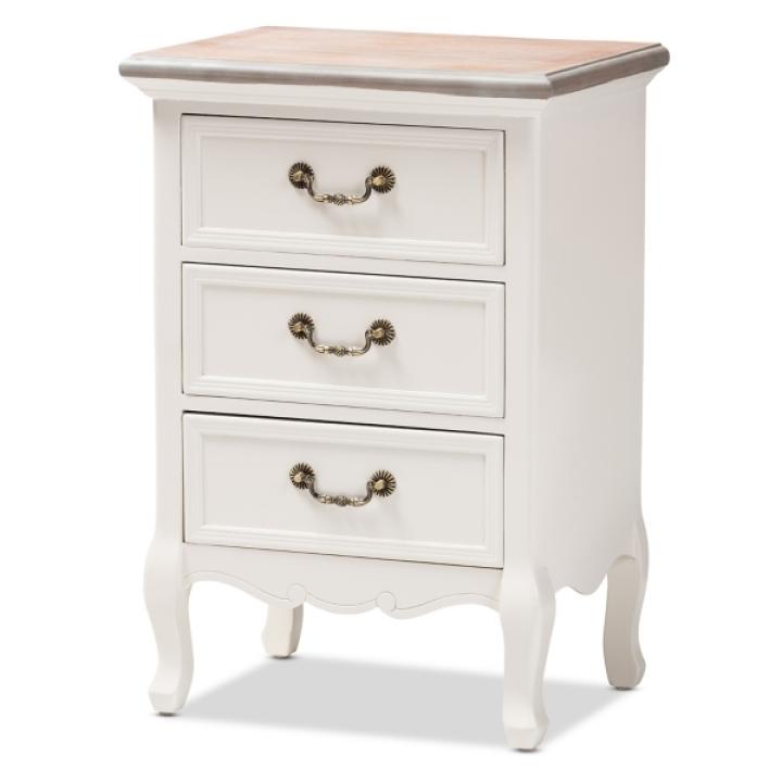 Antique White Wooden 3-Drawer Nightstand