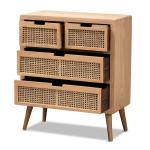 Oak and Rattan 4-Drawer Chest