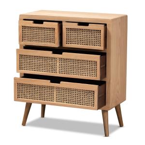 Oak and Rattan 4-Drawer Chest