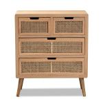 Oak and Rattan 4-Drawer Chest