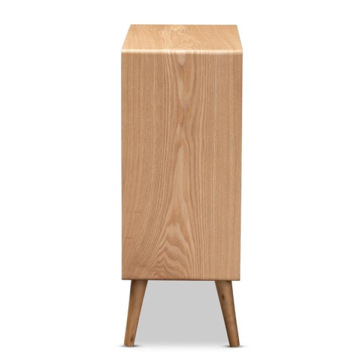 Oak and Rattan 4-Drawer Chest