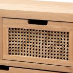 Oak and Rattan 4-Drawer Chest