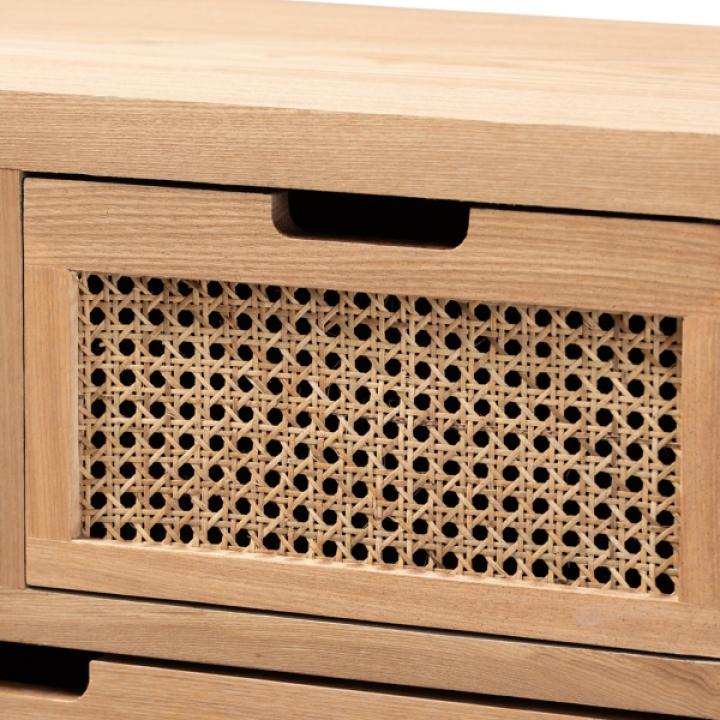 Oak and Rattan 4-Drawer Chest