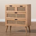 Oak and Rattan 4-Drawer Chest