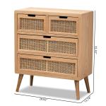 Oak and Rattan 4-Drawer Chest
