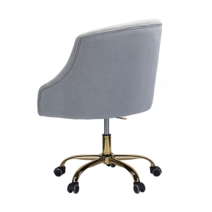 Gray Velvet Tufted Gold Leg Swivel Office Chair